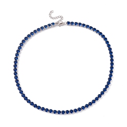 Bleu Moyen  Collier de tennis classique en zircone cubique, placage sous vide 304 bijoux en acier inoxydable pour femmes, couleur inox, bleu moyen, 16.65 pouce (42.3 cm)