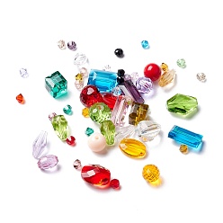 Mixed Color 50Pcs Faceted Transparent Glass Beads, Mixed-shaped, Mixed Color, 4~14x4~12x3.5~11.7mm, Hole: 1~1.6mm