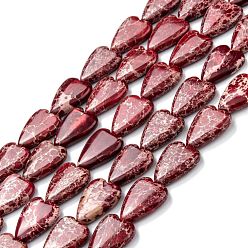Indian Red Natural Imperial Jasper Bead Strands, Dyed, Heart, Indian Red, 20~20.5x15~15.5x6~6.8mm, Hole: 1.2mm, about 20pcs/strand, 14.76~15.08 inch(37.5~38.3cm)
