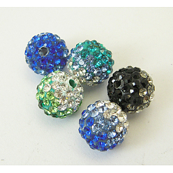 Colorful Mideast Rhinestone Beads, with Polymer Clay, Round Pave Disco Ball Beads, Mixed Color, Size: about 10mm in diameter, hole: 2mm, rhinestone: PP13(1.9~2mm).
