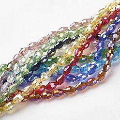 Couleur Mélangete Perles en verre electroplate, de couleur plaquée ab , ovale à facettes, couleur mixte, 6x4mm, Trou: 1mm, Environ 67~68 pcs/chapelet