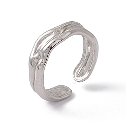 Stainless Steel Color 304 Stainless Steel Twist Wave Open Cuff Ring for Women, Stainless Steel Color, US Size 7(17.3mm)