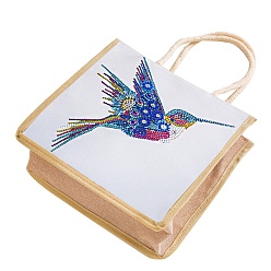 Oiseau Kits de peinture au diamant pour sac à main en lin bricolage, artisanat de fourre-tout réutilisable, Motif d'oiseau, sac à main: 260x260x110 mm