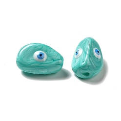 Turquoise Perles de verre opaques, avec l'émail, ovale avec le mauvais œil, turquoise, 19~20x10.5~13x10~11mm, Trou: 1.4mm