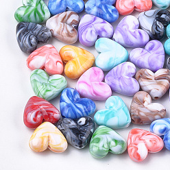 Mixed Color Acrylic Beads, Imitation Gemstone, Heart, Mixed Color, 20.5x23x10mm, Hole: 3mm, about 170pcs/500g