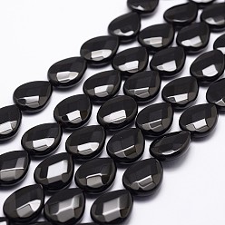 Black Onyx Natural Black Onyx Beads Strands, Grade A, Dyed & Heated, Faceted, Teardrop, 18x13x5.5mm, Hole: 1mm, about 22pcs/strand, 15.16 inch~15.35 inch