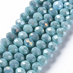 Dark Turquoise Opaque Baking Painted Glass Beads Strands, Faceted, Rondelle, Dark Turquoise, 10x8mm, Hole: 1.5mm, about 63pcs/strand, 21.06 inch~21.26 inch(53.5~54cm)