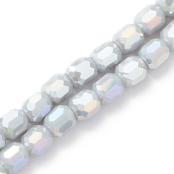 Gris Perles en verre electroplate, de couleur plaquée ab , facette, baril, grises , 8x8mm, Trou: 1.2mm, Environ 80 pcs/chapelet, 26.14'' (66.4 cm)