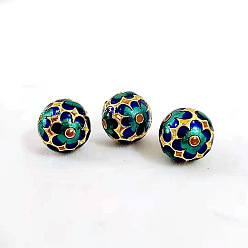 Teal Brass Bead, with Enamel, Golden, Round, Teal, 11mm
