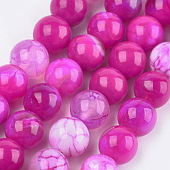 Magenta Dyed Natural Agate Beads Strands, Round, Magenta, 6mm, Hole: 1mm, about 63pcs/strand, 14.7 inch