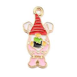 Red Easter Theme Alloy Enamel Pendants, Light Gold, Gnome Charm, Red, 26x12.5x1.5mm, Hole: 2mm