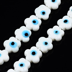White Handmade Evil Eye Lampwork Beads Strands, Flower, White, 11x12x6mm, Hole: 1.6mm, about 33pcs/strand, 14.57 inch(37cm)