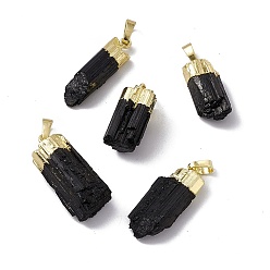 Golden Natural Black Tourmaline Pendants, Nuggets Charms, with Brass Findings, Cadmium Free & Lead Free, Golden, 23~33x8.5~15x6~11.5mm, Hole: 5x8mm