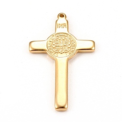 Oro 304 colgantes de acero inoxidable, cruz con la medalla de san benedicto, dorado, 33x19x2 mm, agujero: 1.2 mm
