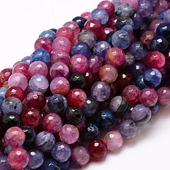 Coloré Agate naturelle teints perles rondes facettes brins, colorées, 8mm, Trou: 1mm, Environ 48 pcs/chapelet, 15.3 pouce
