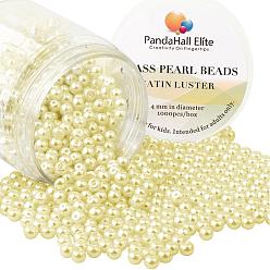Jaune Champagne 4 mm perles de verre perles minuscules lustre satin rond perles en vrac pour la fabrication de bijoux, environ 1000 pcs / boîte, jaune champagne, 4~4.5mm, trou: 0.7~1.1 mm, environ 1000 / boîte
