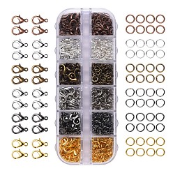Mixed Color Alloy Lobster Claw Clasps and Iron Open Jump Rings, Antique Bronze & Gunmetal & Golden & Red Copper & Silver & Platinum, 12x6mm, Hole: 1.2mm, 132pcs/box, 5x0.7mm, 840pcs/box