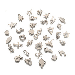 Stainless Steel Color 304 Stainless Steel Charms Mixed Shapes Pendants, Stainless Steel Color, 7~13x6~12x1mm, Hole: 1~3x5mm