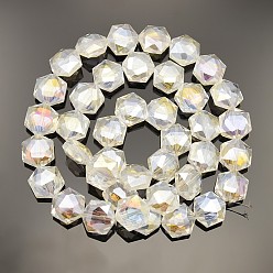Ghost White Hexagon Electroplate AB Color Plated Glass Beads Strands, Faceted, Ghost White, 15x14x8mm, Hole: 1mm, about 50pcs/strand, 23.6 inch
