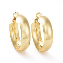 Настоящее золото 18K Латунные круглые серьги-кольца для женщин, реальный 18 k позолоченный, 34x34x9 мм, штифты : 0.7 мм