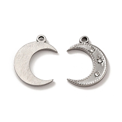 Stainless Steel Color 304 Stainless Steel Pendants, with Crystal Rhinestone, Crescent Moon Charms, Stainless Steel Color, 18x13.5x2mm, Hole: 1.2mm