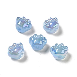 Bleu Ciel Clair Placage uv perles acryliques irisées arc-en-ciel, empreinte de patte, lumière bleu ciel, 13x15.5x10.5mm, Trou: 3mm
