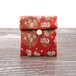 Brique Rouge Pochettes d'emballage de bijoux en satin de style chinois, sacs-cadeaux, rectangle, firebrick, 10x9 cm
