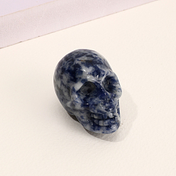Punto Piedra Azul Decoraciones de exhibición de estatuilla de calavera de jaspe de punto azul natural, adornos de piedra de energía, 40x25x27 mm