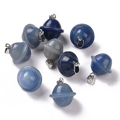 Blue Aventurine Natural Blue Aventurine Pendants, Planet Charms, with Platinum Plated Alloy Snap on Bails, 19.5~21.5x18~18.5mm, Hole: 5.5x3.3mm