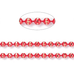 Crimson Spray Painted Brass Faceted Ball Chains, Soldered, with Spool, Round, Crimson, 1.5mm
