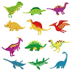 Dinosaur Kit de pegatinas de pintura de diamantes diy, incluyendo bolsa de diamantes de imitación de resina, bolígrafo adhesivo de diamante, plato de bandeja y arcilla de cola, dinosaurio, 185x115x20 mm, 12 PC / sistema