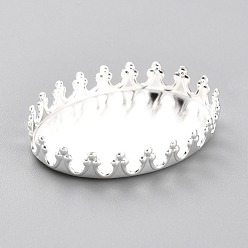 Silver 304 Stainless Steel Cabochon Settings, Lace Edge Bezel Cups, Flat Round, Silver, 26x19x4mm Tray: 25x18mm