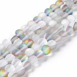 WhiteSmoke Synthetic Moonstone Beads Strands, Frosted, Round, WhiteSmoke, 8mm, Hole: 1mm, about 43~47pcs/strand, 14.37''~15.08''(36.5~38.3cm)