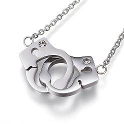 Stainless Steel Color 304 Stainless Steel Pendant Necklaces, with Rhinestone, Handcuffs, Stainless Steel Color, 17.32 inch(44cm)