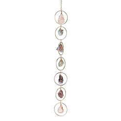 Miriam Stone Nuggets Chakra Gemstone Chandelier Hanging Suncatcher, with Iron Ring, for Car Window Home Garden Ornament, 675mm