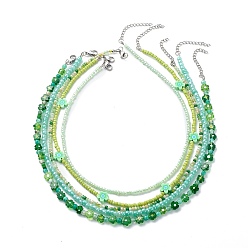 Vert 5 pcs 5 ensemble de colliers de perles de fleurs et de graines de verre en argile polymère de style pour femmes, verte, 15.63~17.01 pouce (39.7~43.2 cm), 1 pc / style