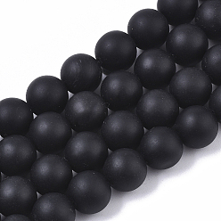 Noir Brins noir de perles de pierre naturelle, ronde, noir, 10mm, Trou: 1.2mm, Environ 38 pcs/chapelet, 15.35 pouce