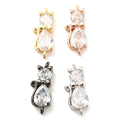 Mixed Color Brass Micro Pave Cubic Zirconia Kitten Links connectors, Cat, Clear, Mixed Color, 18x8x5mm, Hole: 1.2mm