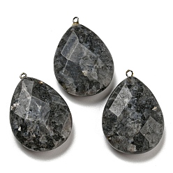 Labradorite Natural Labradorite Pendants, Faceted Teardrop with Stainless Steel Color Tone 301 Stainless Steel Loops, 39~40x27~28x10~10.5mm, Hole: 1.2~2mm