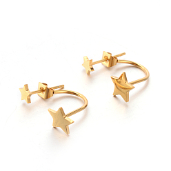 Golden 304 Stainless Steel Ear Studs, Hypoallergenic Earrings, Star, Golden, 20~25x8mm, Pin: 0.8mm