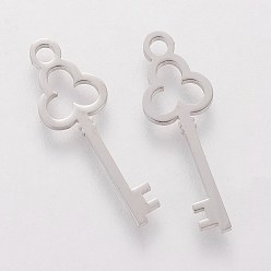 Stainless Steel Color 201 Stainless Steel Pendants, Key, Stainless Steel Color, 20x7x1.1mm