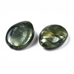 Dark Olive Green Acrylic Beads, Imitation Gemstone Style, Oval, Dark Olive Green, 25x19x9mm, Hole: 1.6mm, about 180pcs/500g