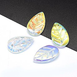 Clear AB Transparent Glass Pendants, Leaf, AB Color, Clear AB, 18x11x3mm, Hole: 1.2mm