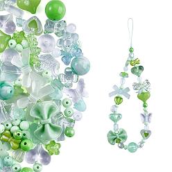 Vert 150 pièces perles acryliques roses aléatoires ours pastel perles entretoises papillon perles en vrac pour bijoux porte-clés téléphone lanière faisant, verte, 17mm