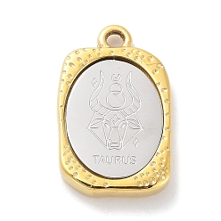 Taurus 304 Stainless Steel Pendants, Rectangle with Twelve Constellations Charm, Golden & Stainless Steel Color, Taurus, 23x14.5x3mm, Hole: 2mm