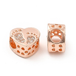 Or Rose Accumuler strass de placage en alliage de perles européennes, Perles avec un grand trou   , coeur avec empreinte, or rose, 10.5x11.5x7mm, Trou: 4.5mm