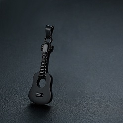 Electrophoresis Black Openable Stainless Steel Memorial Urn Ashes Pendants, Guitar, Electrophoresis Black, 42x15mm, Hole: 9.5mm