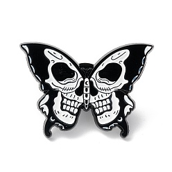 White Butterfly Skull Enamel Pin, Halloween Alloy Brooch for Backpack Clothes, Electrophoresis Black, White, 22x30x1.5mm, Pin: 1mm