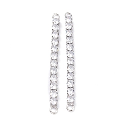 Real Platinum Plated Brass Clear Round Cubic Zirconia Links Connectors, Long-Lasting Plated, Rectangle, Real Platinum Plated, 58x4x3.5mm, Hole: 2.5mm