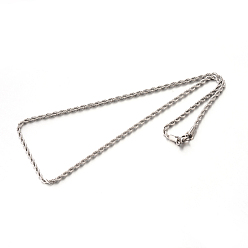 Stainless Steel Color 304 Stainless Steel Rope Chain Necklaces, with Lobster Claw Clasps, Stainless Steel Color, 19.7 inch(50cm), 3mm
